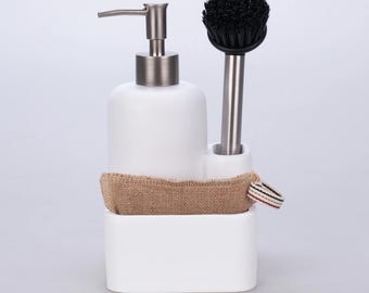 Dispenser Per Detersivo Per Piatti Da Cucina, Dispenser Per Sapone 2 In 1 Dispenser Per Sapone A Pompa Con Porta Spugna Dispenser Per Detersivo Ricaricabile Nero 90845267