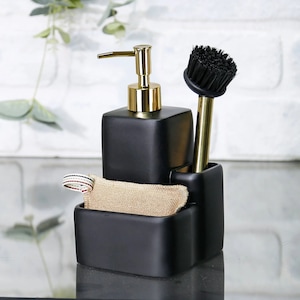 Marley Soap Dispenser and Sponge Holder with Brush in Black Color
