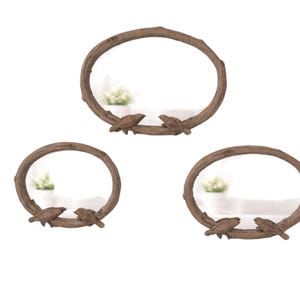 Lustra owalne w kolorze srebrnym w ramce Branch Frame Bird, zestaw 3 sztuk Taupe