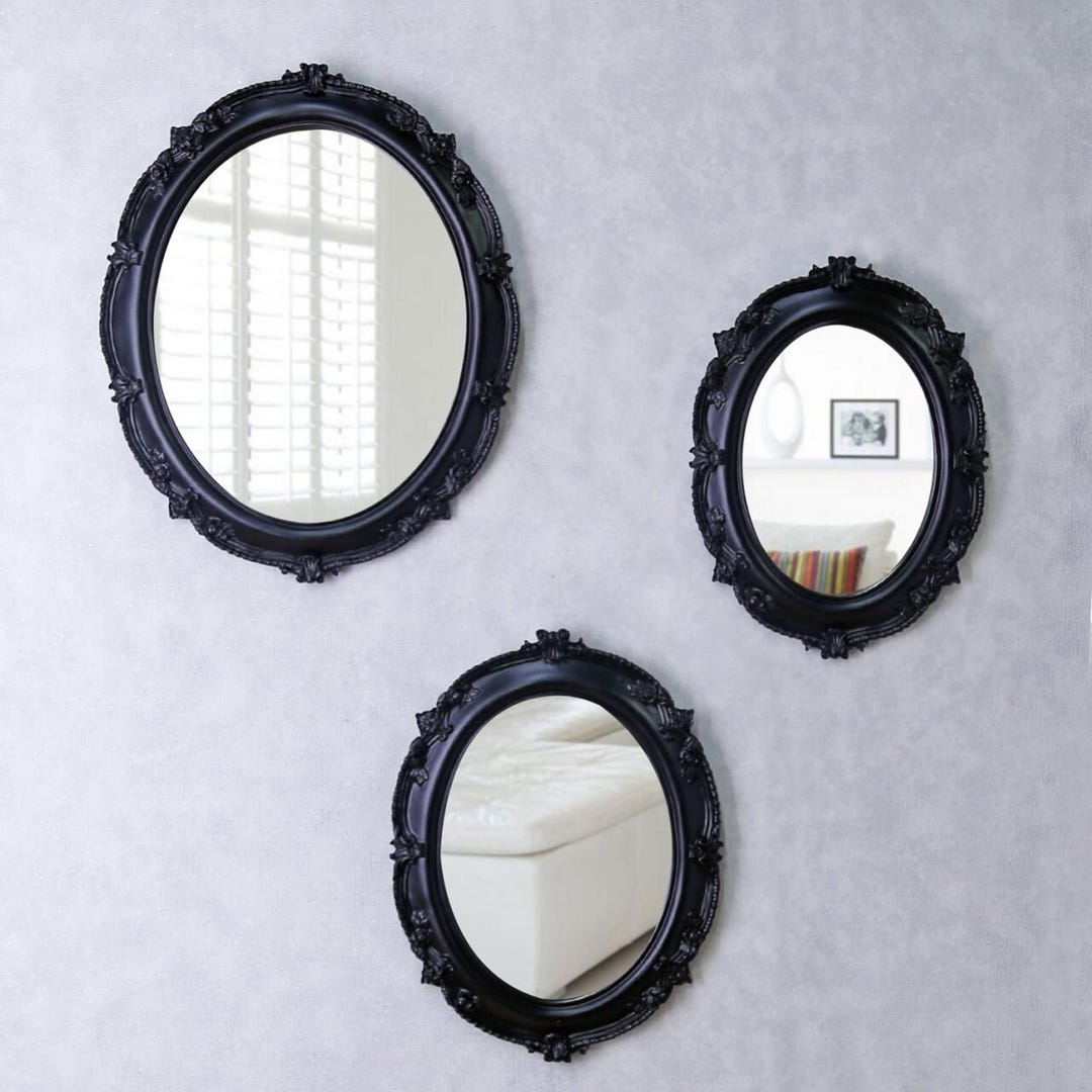 Sarah Mirrors / Set of 3 Wall Mirrors in Black Color / Mirrors With ...