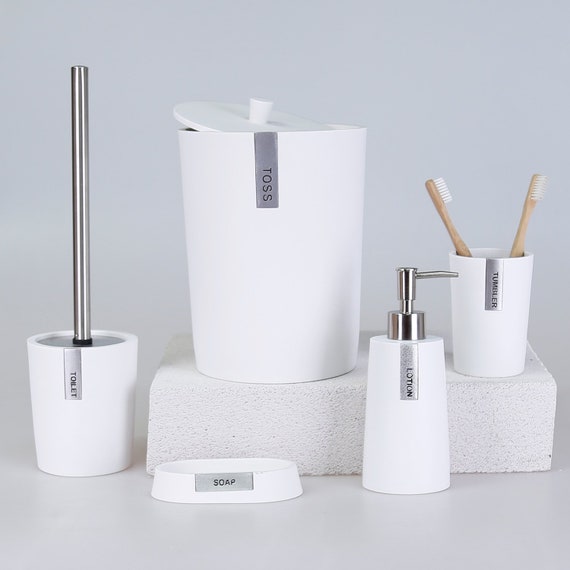 Weißes 5-Teiliges Badezimmer Zubehör Set: Resin Bad Dekor