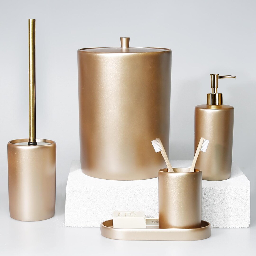 Victoria Bathroom Accessories Sets in Taupe Color / Trash Can, Toilet ...
