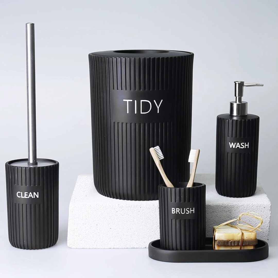 Grooved Bathroom Set in Black Color / Luxury Bathroom Accessory Set ...