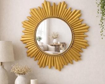 Lustro ścienne dekoracyjne Armanda Luxury / Unikalne lustro Sunburst / Okrągłe lustro / Ręcznie robione eleganckie lustro