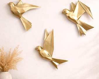 Wanddecoratie vogel gouden hars: moderne beeldenset