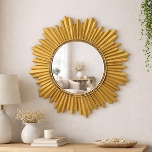 Espejo de pared decorativo de lujo Armanda / Espejo único con efecto sol / Espejo redondo / Espejo elegante hecho a mano