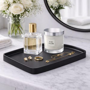 Bandeja retangular preta – Bandeja decorativa para banheiro, joias, decoração moderna para casa, presente