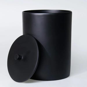 Black Resin Cylinder Trash Can with Lid - Modern Home Decor
