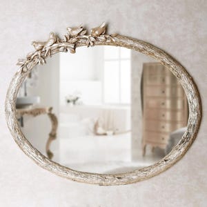 Bird Oval Wall Mirror: Handmade Resin Frame, Home Decor (21x26x1.5 inches)