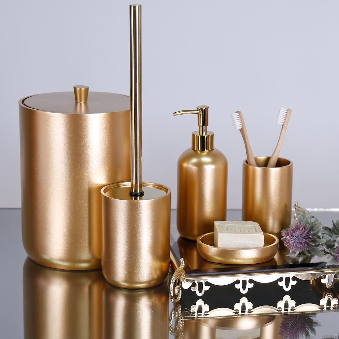 Elegance 5 Pieces Bathroom Set in Trash Can Toilet Brush - Etsy