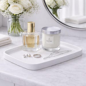Wit rechthoekig dienblad – decoratief toilettafelblad voor badkamer, sieraden, modern woondecoratiecadeau