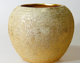 Jarrón grande con textura dorada: elegante decoración de resina para el hogar, maceta decorativa moderna