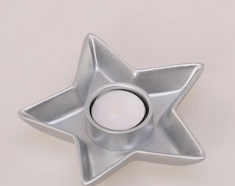 Handmade Silver Star Tealight Candle Holder: Resin Home Decor