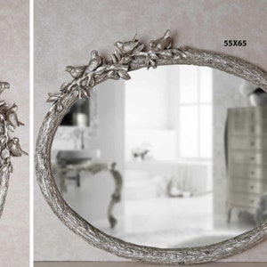 Bird large oval wall mirror with gold, silver, pearl and taupe colors / 26 Inch mirror / Mirror that can be used vertically or horizontally