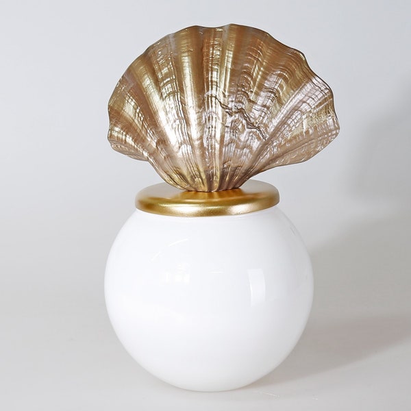 Accessoire décoratif globe en verre huître de couleur taupe et blanc