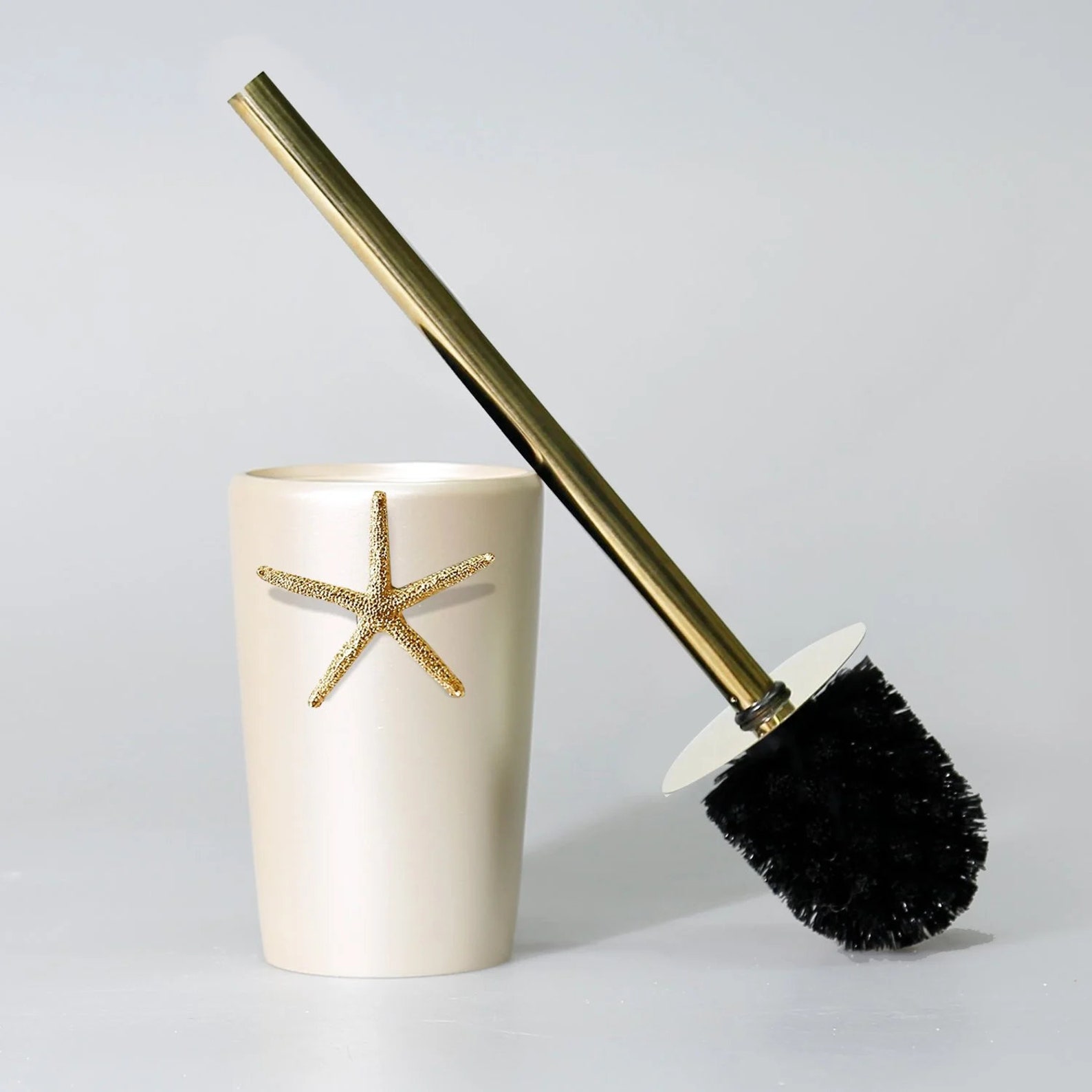 Ocean Toilet Brush With Holder in White and Gold Colors / Resin Holder ...