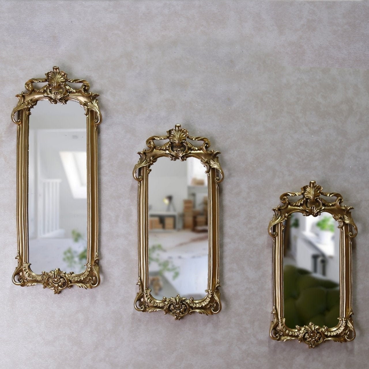 Royal Set of 3 Wall Mirrors in Gold Color - Etsy
