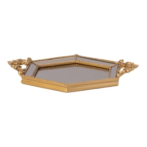 Gold Hexagonal Mirrored Tray: Vintage Style Ornate Handle Vanity Tray image 2