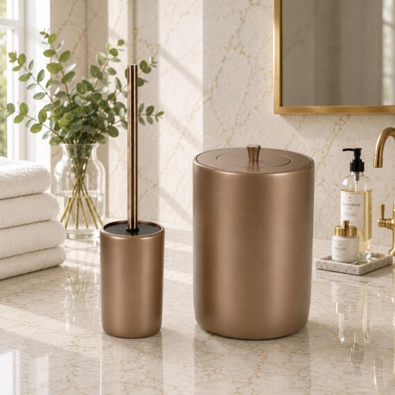 Badezimmer-Accessoire-Set: Toilettenbürste und Abfalleimer in Nerzoptik, Victoria-Kollektion