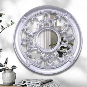 Floral-Kollektion Runder Wandspiegel: Silberfarbener Harz-Rahmen, Vintage-Stil, 50 cm