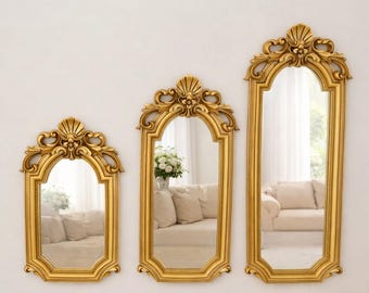 Lucia Collection Gold Wall Mirrors: Luxury Resin Frame, Set of 3