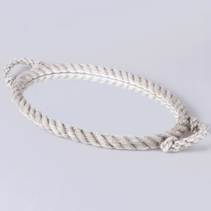 Cream Rope Oval Mirror Tray: Resin Vanity Tray (12x20 in)