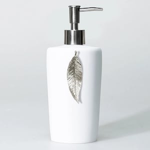 Leaf Liquid Soap Dispenser with Manual Pump in White and Silver Color