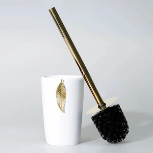 Leaf Toilet Brush with Holder in White and Gold Colors / Resin Holder (Express Shipping)