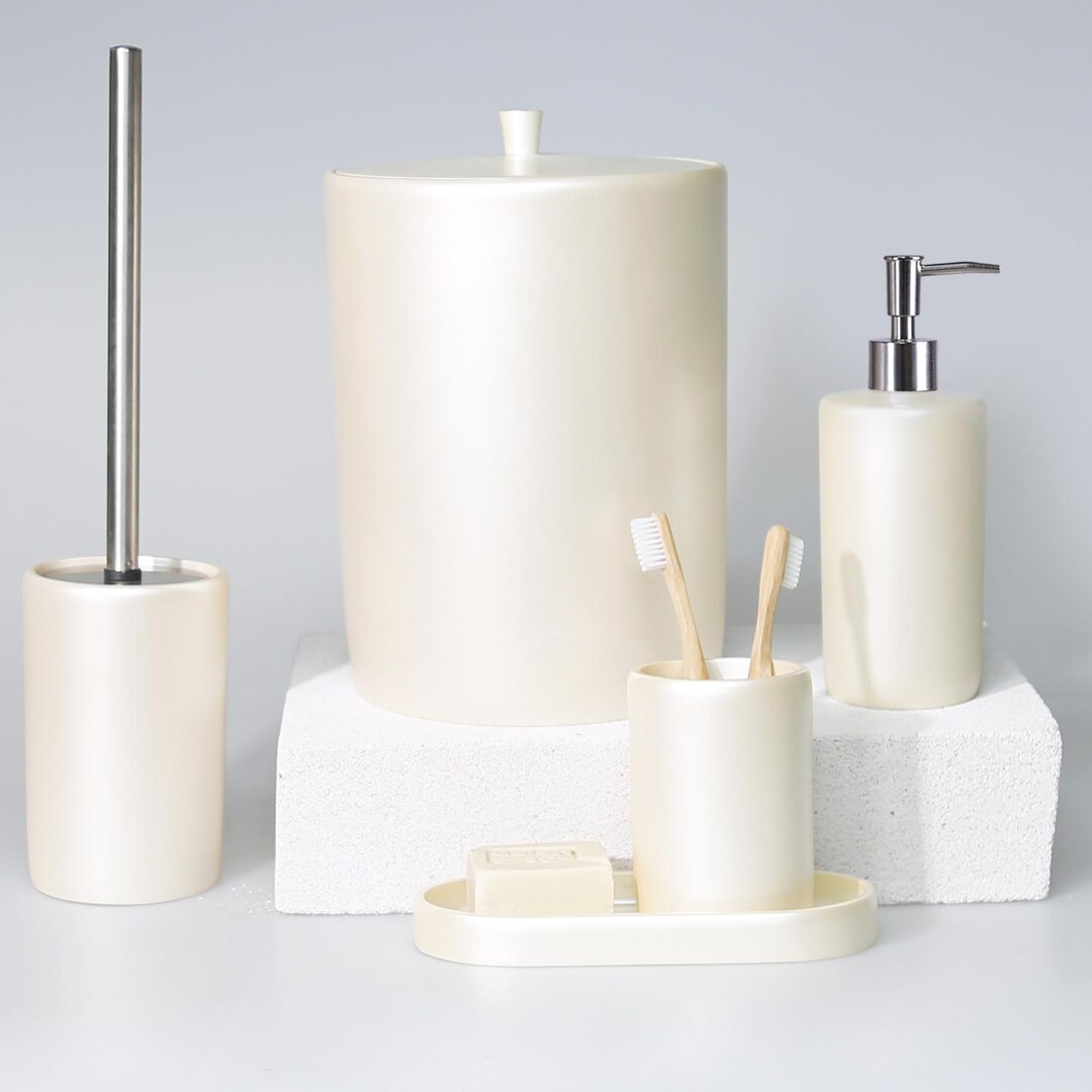 Victoria Bathroom Accessories Sets in Pearl Color / Trash Can, Toilet ...