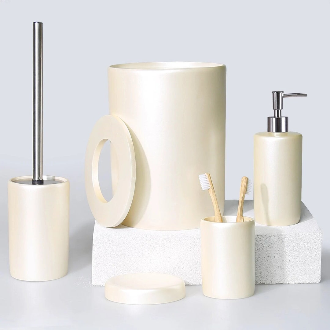 Victoria Bathroom Set in Pearl Color / Dustbin Toilet Brush - Etsy