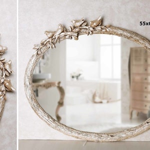 Bird Oval Wall Mirror / Large Mirror / Handmade / Resin Coating Frame / Home Decorative / Living Room Washroom Enrty Mirror / Vintage Mirror