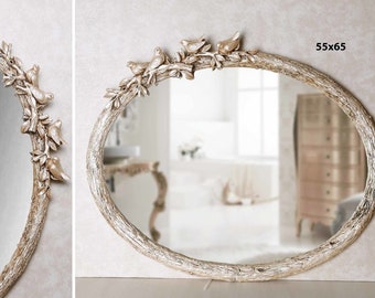 Bird Oval Wall Mirror: Resin Frame, Home Decor (21.26x25.98 in)
