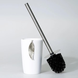 Leaf Toilet Brush with Holder in White and Silver Colors / Resin Holder (Express Shipping)