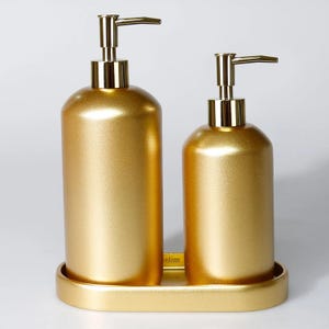 Gold Bathroom Set: Resin Soap Dispenser and Tray