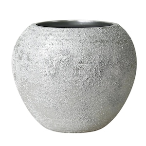 Jarrón grande texturizado plateado: elegante decoración de resina para el hogar, maceta decorativa moderna