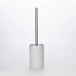 Linen Collection Toilet Brush with Resin Holder – Modern Bathroom Cleaning Set (Silver)