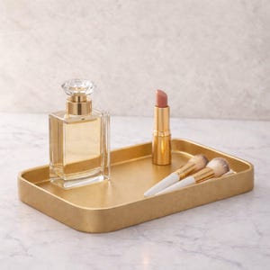 Gold Rectangular Resin Tray, Bathroom Vanity Organizer, Decorative Countertop Tray, Modern Home Decor