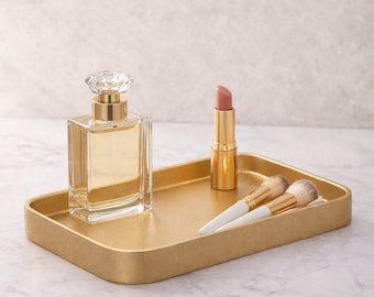Gold Rectangular Resin Tray, Bathroom Vanity Organizer, Decorative Countertop Tray, Modern Home Decor