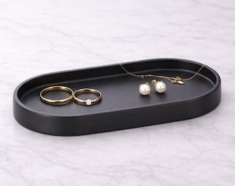 Black Oval Resin Tray – Minimal Jewelry Organizer, Catchall Dish