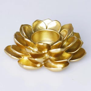 Handmade Gold Lotus Flower Tealight Candle Holder: Resin Centerpiece