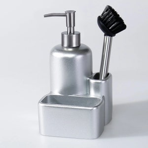Leonis Collection Soap Dispenser with Brush and Sponge Holder (Silver)