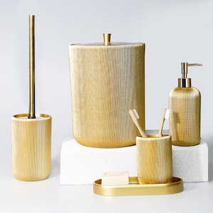 Lydia Collection 5 Piece Resin Bathroom Accessories Set in Gold Color