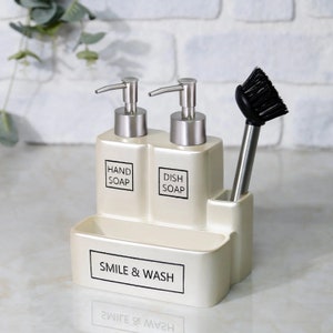 Pearl Resin Soap Dispenser & Sponge Holder with Brush