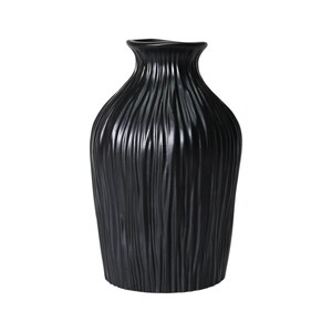 Jarrón mediano de resina negra, maceta decorativa impermeable para mesa.