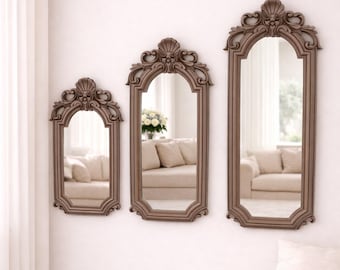 Lucia Collection Taupe Wall Mirrors: Luxury Resin Frame, Set of 3