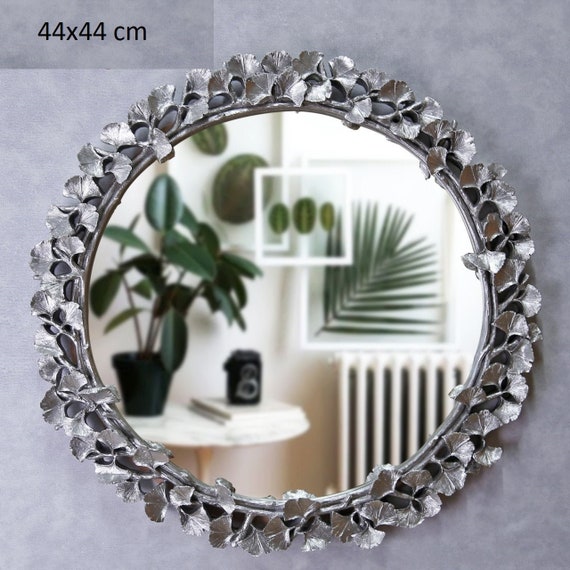 Modern Style Wooden Decorative Mirror with Rhinestone Inlays, Silver - 40 H x 44 W x 2 L Inches