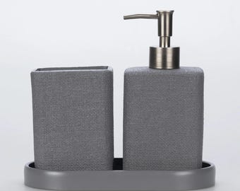 Linen Collection Luxury 3-Piece Gray Bathroom Accessory Set