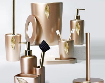 9-teiliges Badezimmer-Set In Schwarz & Gold – Inkl. Mülleimer, Seifenspender, WC-Bürste & Mehr