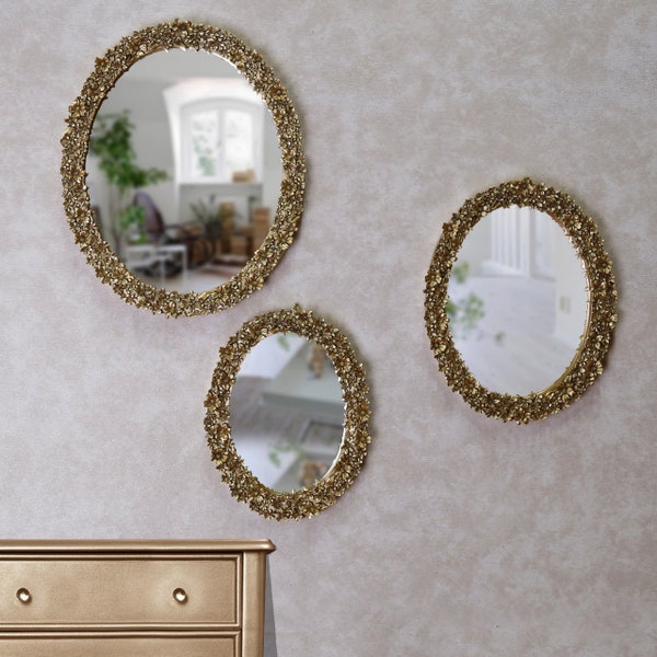 Daisy 3 Pieces Mirrors in Gold and Silver Colors / Resin Frame Wall Mirrors