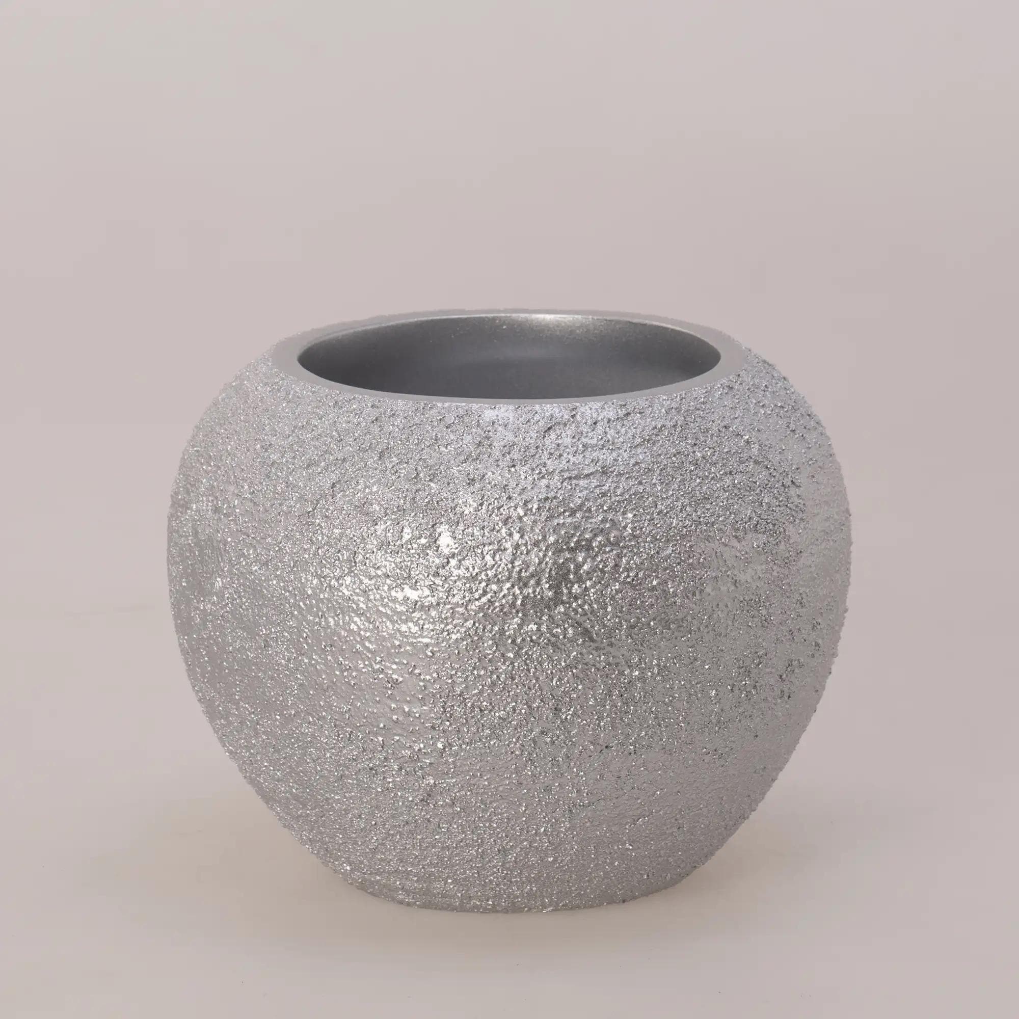 Silver Textured Vase - Elegant Resin Home Decor Modern Decorative Flower Pot